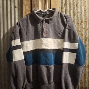 VTG 90s XL Knights of the Round Table Colorful Striped Henley Long Sleeve Polo
